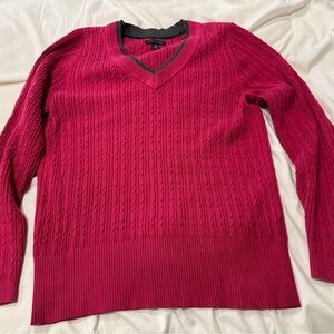 Tommy Hilfiger Cable Knit V-Neck Sweater Women’s Large Hot Pink
